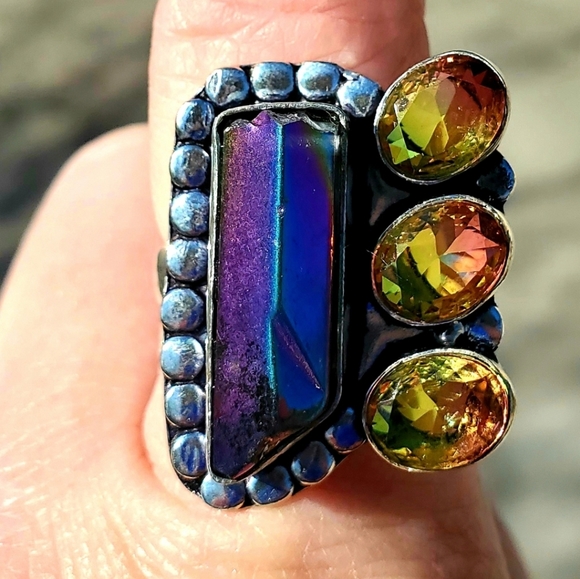 New Rainbow Hematite and Ametrine 925 Silver Ring. - Picture 8 of 16